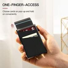 RFID 男士信用卡夹，带自动弹出卡槽，皮革外壳，正式/商务正装情人节创意 - 均碼 - 查看 3