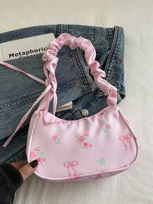 XD 1pc New Floral Bow Print Children's Shoulder Bag, Sweet And Versatile, Zipper Closure, Comfortable Shoulder Strap, Suitable For Kids Outings And Various Occasions, Can Easily Hold Daily Essentials, Fashionable And Versatile - Multicolor - View 10