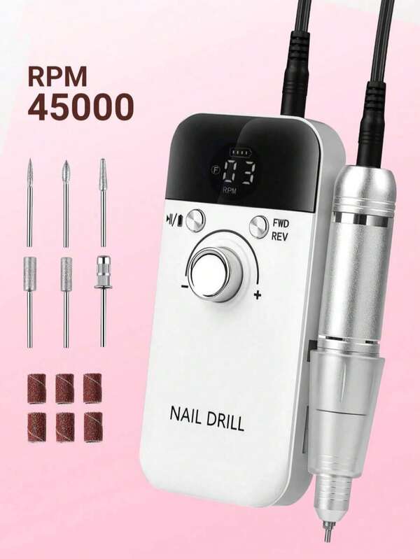 Professional Rechargeable 45000RPM Nail Drill, Portable Electric File, Acrylic Gel Grinding Tool With 6 Drills And Abrasive Belt, Suitable For Manicure, Pedicure, Carving, Polishing, Salon And Home Use, Valentine's Day Gift