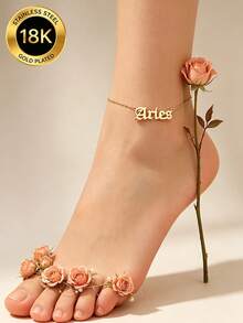 MONALLY 18K Gold Plated Bohemian Vacation Style Minimalist 12 Zodiac Signs Anklet Women's Stainless Steel Unique Design Foot Jewelry Beach Versatile Accessory Gift - Anklet - View 22
