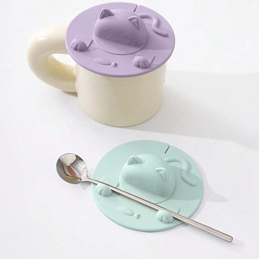 Tutup Cangkir Silikon Kucing Lucu, Penutup Cangkir Anti Debu Universal, Cocok untuk Mug dan Gelas Kaca, Tutup Tertutup yang Dapat Digunakan Kembali dengan Tempat Ponsel, Aksesori Minuman yang Mudah Dibersihkan, Cocok untuk Rumah, Kantor, dan Perjalanan, Desain Hewan yang Menyenangkan, Tempat Kantong Teh