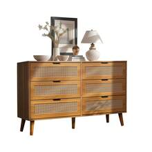Sideboard With 6 Drawers – Wood Finish, Industrial Style - Walnut - View 4