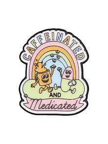 Caffeinated And Medicated Enamel Brooch Pastel Rainbow Coffee Pill Cartoon Metal Pin For Backpack Jacket - Multicolor - View 10