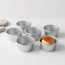 6pcs/8pcs Aluminum Non-Stick Pudding Molds, Round Mini Cake Molds, Reusable Egg Tart Molds, Heat Resistant, Suitable For Egg Tarts, Pastries, Pudding, Cupcakes, Essential Tools For Holiday And Daily Baking - Silver - View 1