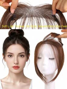 Synthetic Natural Topper Hair Straight Wig Hand Crochet Lace Base Topper Black Brown Hair Natural Black Synthetic Top Forehead Invisible Seamless Lace Net Natural Invisible Coverage For Gray Hair, With Hair Band And Hair Accessories - Multicolor - View 13