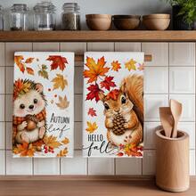 2PCS Kitchen Towels, Autumn Plaid Pumpkin And Vine Pattern, 40*60cm Rectangular Microfiber Kitchen Towels, Dish Cloths, Table Linens, Hand Towels, Kitchen Decor, Home Decor, Housewarming Gift For Neighbors, Kitchen Napkins And Dish Cloths, Home Decor, Gifts, Perfect For Kitchen And Bathroom Use - Orange - View 1