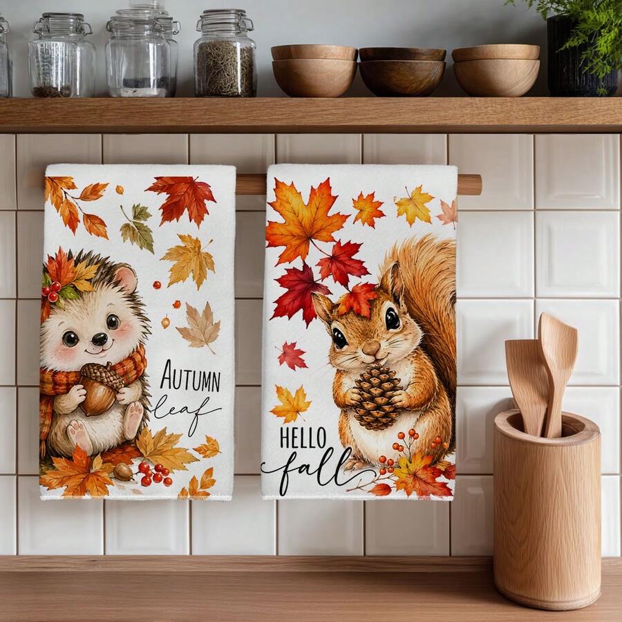 2PCS Kitchen Towels, Autumn Plaid Pumpkin And Vine Pattern, 40*60cm Rectangular Microfiber Kitchen Towels, Dish Cloths, Table Linens, Hand Towels, Kitchen Decor, Home Decor, Housewarming Gift For Neighbors, Kitchen Napkins And Dish Cloths, Home Decor, Gifts, Perfect For Kitchen And Bathroom Use - Orange - View 1