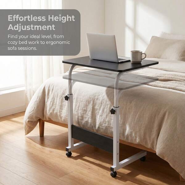 Height Adjustable Laptop Desk, Portable Sit-Stand Desk With Wheels For Home Office & Bed Use