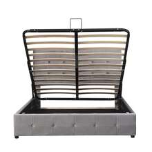 Bed Frame Grey Upholstered Fabric - 203x140x106cm - 灰色 - 查看 1