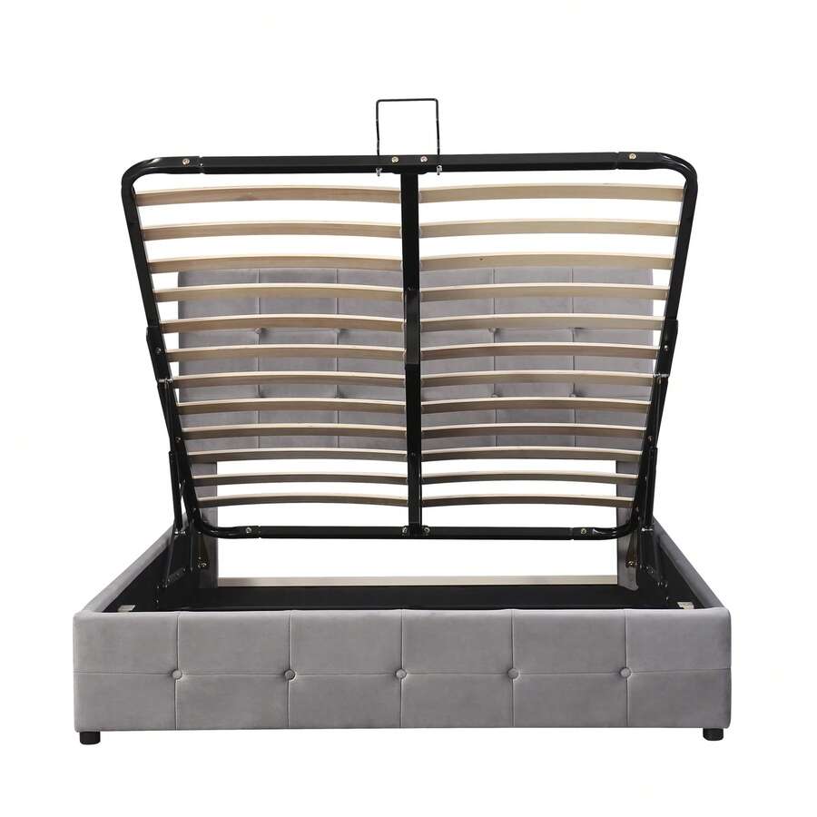Bed Frame Grey Upholstered Fabric - 203x140x106cm - 灰色 - 查看 1