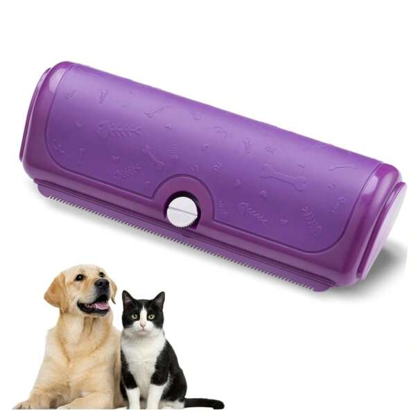 Cepillo deslanador para perros y gatos de pelo corto, morado | Hoja de metal para eliminar pelo suelto, para pelajes cortos a medianos y aseo diario