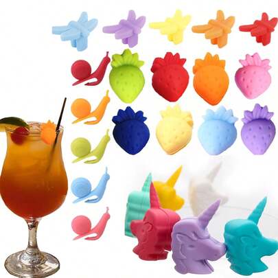 12pcs Strawberry Shaped Wine Glass Markers, Silicone Wine Glass Charms, Fruit Drink Markers, Wine Glass Tags, Wine Glass Accessories, Suitable For Parties, Bars, Table Decor And Home Use