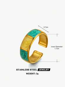 1/2pcs Stainless Steel Fashion Colorful Drip Oil Ring, Suitable For Women's Daily Wear And Shopping - Multicolor - View 8