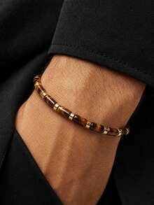 Retro Style Tiger Eye Bracelet For Men, Courage, Confidence, Protection Yoga Meditation Spirituality Jewelry Daily Wear Gift For Him, Dad, Boyfriend - Multicolor - View 8