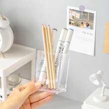 1-Compartment/3-Compartment/5-Compartment Transparent Pen Holder, Office Desk Organizer, Student Storage Box, Makeup Brush Holder, Cosmetic Accessories, Home Office Desk Storage Essential - Multicolor - View 7