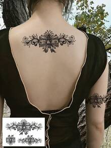 1pc Women's Temporary Tattoo Sticker, Leg Band Temporary Tattoo, Bow, Sunflower Chain Print, Black Fake Tattoo, Floral Pattern, Suitable For Women's Arms, Back, Legs, Waist Temporary Tattoo Sticker, Waterproof And Sweatproof, Sexy And Cool Tattoo Sticker, Looks Very Realistic, Easy To Use And Remove, Wedding Music Festival Party Supplies, - Black - View 7