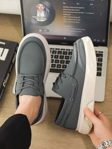 Men's Loafers Summer New Grey Lace-Up Loafers Business Casual Shoes Thick Sole Walking Shoes Lace-Up Dress Shoes Suitable For Office Daily Commute Weekend Street Date Short Trip Lightweight Business Meeting Daily Casual Shopping Soft Matte PU Upper - Grey - View 3