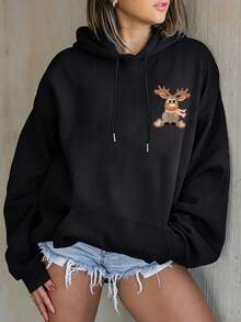 Personalized Custom Women's Sweatshirt For Autumn/Winter - Halloween Customization - Front, Add Your Own Photos To Design Your Personalized Black Fall - Black - View 3