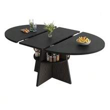 Extendable Dining Table With Open Storage Compartment In The Legs, Multifunctional Space-Saving Table For Small Rooms, Living Rooms And Dining Rooms, Thick Tabletop, Rounded Corners, Black Color. - 黑色 - 查看 7