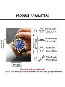 2pcs/Set Men's Gold Luxury Watch Set, Blue Dial Roman Numeral Three-Eye Gold Watch, One All-Gold Stainless Steel Band, One Gold Case Black Silicone Strap, Elegant Men's Accessory, Fresh For Summer, Suitable For Valentine's Day, Birthday, Father's Day As Luxury Gift For Boyfriend, Son - Multicolor - View 5