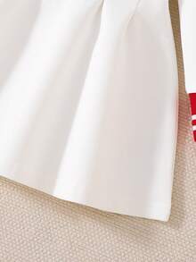 Autumn/Winter New College Style Striped Polo Collar Girls Dress, Cherry Embroidery Contrast Color Ribbed Cuffs, Waist-Cinched Long Sleeve Baby Girl Polo Princess Dress - White - View 6