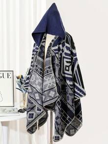 1 pieza Poncho cómodo con bloque de color geométrico de jacquard - Multicolor - Ver 20