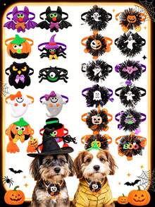 6/10/20pcs Halloween Dog Collar - Adjustable Pet Collar Accessories - With Pumpkin Devil Ghost Pattern, Suitable For Small And Medium Sized Dogs And Cats Such As Pomeranian Teddy Marzis To Wear - Multicolor - View 2