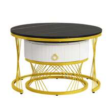 Set Of 2 Elegant Modular Coffee Table Set – Table With Drawers – Black And Gold - Black - View 3