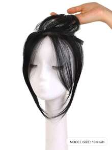 Synthetic Natural Topper Hair Straight Wig Hand Crochet Lace Base Topper Black Brown Hair Natural Black Synthetic Top Forehead Invisible Seamless Lace Net Natural Invisible Coverage For Gray Hair, With Hair Band And Hair Accessories - Multicolor - View 7
