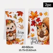 2PCS Kitchen Towels, Autumn Plaid Pumpkin And Vine Pattern, 40*60cm Rectangular Microfiber Kitchen Towels, Dish Cloths, Table Linens, Hand Towels, Kitchen Decor, Home Decor, Housewarming Gift For Neighbors, Kitchen Napkins And Dish Cloths, Home Decor, Gifts, Perfect For Kitchen And Bathroom Use - Orange - View 2