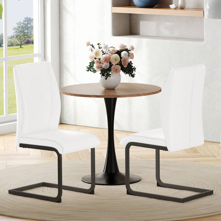 Dining Chair Black Made Of Metal For Kitchen And Dining Room - 黑與白 - 查看 1