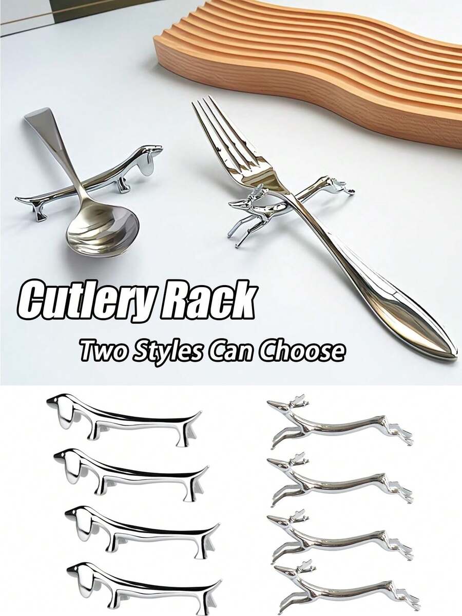 2pcs Set 1pc Dachshund Utensil Holder + 1pc Storage Bag, Alloy Chopstick/Fork Rest, Home Kitchen Dining Table Decor - View 1
