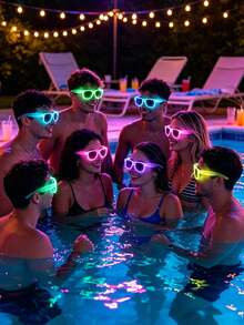 6pcs Random Color Glow-In-The-Dark Party Glasses, Plastic Colorful Fluorescent Glasses Frames, Suitable For Festival Events, Birthday Parties, Bars, Atmosphere Photo Props - Multicolor - View 6