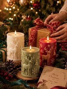 1pc 3D Reindeer Bell Snowflake Cylinder Silicone Candle Mold, All-Around Embossed Reindeer Bell + Large And Small Snowflake Column Style, Flexible, Heat-Resistant, Non-Stick, Easy Release, Reusable, Suitable For Aromatherapy Candles, Plaster, Clay, Cement, Epoxy Resin Casting, Winter Christmas Window Sill Decor, Holiday Handmade Gift Making Mold - Silicone Mold - View 10