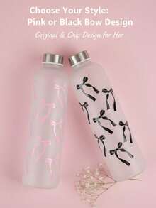 BENNY 1000ml (33.8oz) 3D Bow Design Water Bottle, Bow Decor Water Bottle, Gradient Matte Plastic Outdoor Sports Water Bottle With Ins Style, Non-Slip Leak-Proof Fitness Water Bottle, Shatterproof Silver Metal Cap, Desert Travel Gym Water Bottle, Non-Slip Anti-Sand Design (Tropical Theme), Creative Portable Sports Water Bottle, Black & Pink Fashionable Water Cup | Fashionable All-Season Water Bottle, Suitable For Office Use - Multicolor - View 5