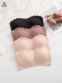4pcs Multi-Color Non-Slip Silicone Strapless Bandeau Bra, Built-In Protection, Wire-Free, No Straps, Comfortable Seamless Women's Lingerie - Multicolor - View 4