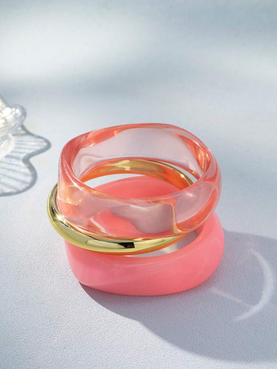 3pcs/Set Women's Personalized Fashion Exaggerated Wide Cuff Bracelet Set Suitable For Daily Wear (Electroplated Random) - Multicolor - View 1