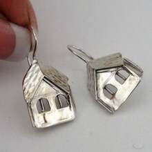 1 Pair Retro Mini House Shaped Earrings For Women, Wave-Style Earring Hook Design, Suitable For Casual Daily Wear - Silver - View 9