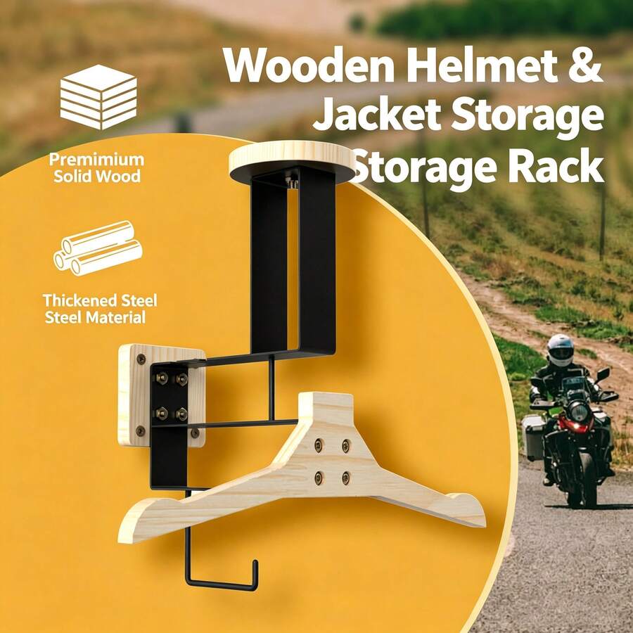 Motorcycle Helmet Wall Mount Bracket, Tactical Gear Wall Rack, Solid Wood Body Armor Stand, Jacket Board Hook Display Storage Rack, Motorcycle Helmet Wall Mount Display, Suitable For Police, Football, Cycling, Skiing Equipment, Coats, Veterinarian Hat Set, Natural Wood Color