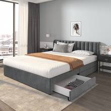 Bed Frame Velvet 180x200 Cm With Drawers, Black - 灰色 - 查看 3