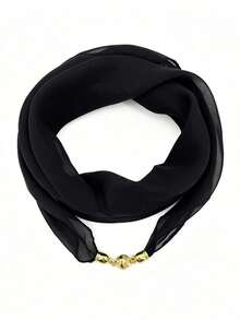 1pc Solid Color Lightweight Sheer Chiffon Scarf With Magnetic Buckle, Translucent Square Neck Scarf, Minimalist Vintage Gold Bead Buckle Slouchy Scarf, Versatile Office Commute Casual Decorative Neck Scarf, Essential Neck Scarf For Young People For Travel And Photography - Multicolor - View 3