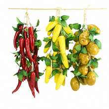 Artificial Vegetable & Fruit Crop Hanging Garland, Realistic Ginger, Corn, Sweet Potato, Red & Green Chili, Garlic, Peanut, Potato Assortment, Customizable Farm Harvest Scene Decor, Halloween & Autumn Home Decoration Props - Multicolor - View 2