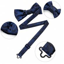 Classic Paisley Navy Blue Bow Tie 3 Pieces Suit Accessory Kit For Wedding Guest Attire - Navy Blue - View 3