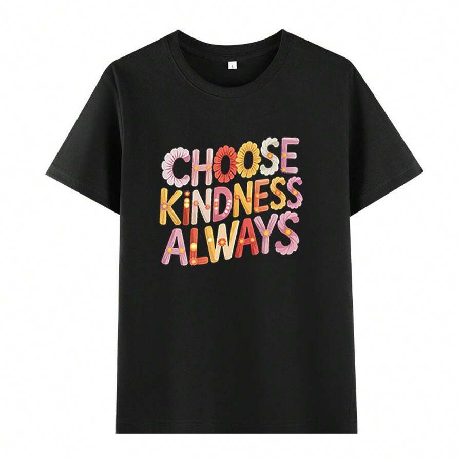 Fashionable New Casual Short-Sleeve Letter Print Versatile Round Neck T Spring And Summer Outdoor Breathable Comfortable Casual Short-Sleeve Shirt - 黑色 - 查看 1