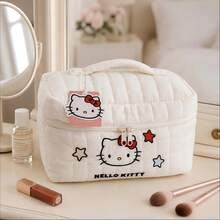 MINISO Sanrio Hello Kitty 絎縫化妝包，可愛大容量化妝收納袋附手把，便攜旅行盥洗用品收納袋，適用日常化妝收納、宿舍、梳妝台、度假、返校禮物 - 彩色 - 查看 9