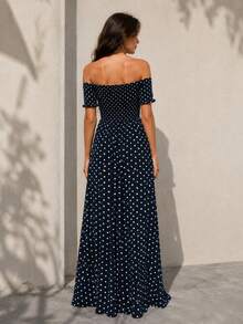 Elegantes schwarzes A-Linien-Langkleid für Damen mit weißen Punkts für den Sommer - Schwarz - Übersicht 5