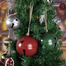 Tandefio Giant Christmas Vintage Bells Christmas Tree Ornaments Set of 5.5" 4.7" 4" H Decorative Bells with Jute Hanging Rope for Christmas Door Knob Home Garden Decor DIY Craft Silver, Red, Green - Plata rojo verde - Ver 4