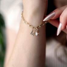 Customized Letter Initial Birthstone Bracelet: Customized Letter Pendant - Multicolor - View 8