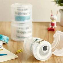 Dispenser Pita Washi Bulat Kreatif dengan Pemotong, Kotak Penyimpanan Pita Plastik Transparan, Alat Pemotong Alat Tulis untuk Scrapbooking, Pembuatan Perhiasan dan Kerajinan Tangan, Dispenser Pita Transparan Bulat Baru untuk Meja Kantor, Pemotong Pita Tempel untuk Mahasiswa Seni, Pemotong Kertas Tempel, Tersedia - A - View 2