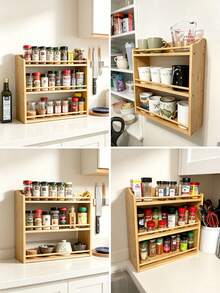 3-Tier Bamboo Spice Rack, Spice Jar Holder, Spice Storage Rack, Suitable For Kitchen Countertop Or Wall Mount - View 8